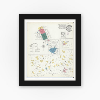 Old map wall art mockup — black gallery frame with white mat — Sanborn Fire Insurance Map from Richmond, Macomb County, Michigan (1907), Sheet #0001