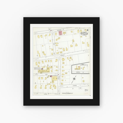 Old map wall art mockup — black gallery frame with white mat — Sanborn Fire Insurance Map from Rockland, Plymouth County, Massachusetts (1917), Sheet #0006