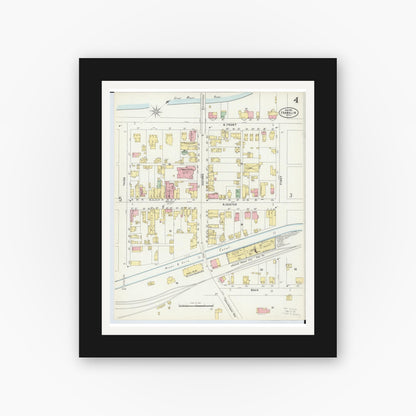 Old map wall art mockup — black gallery frame with white mat — Sanborn Fire Insurance Map from Franklin, Warren County, Ohio (1898), Sheet #0004