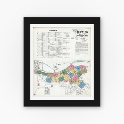 Old map wall art mockup — black gallery frame with white mat — Sanborn Fire Insurance Map from Red Wing, Goodhue County, Minnesota (1917) - Complete Map Set