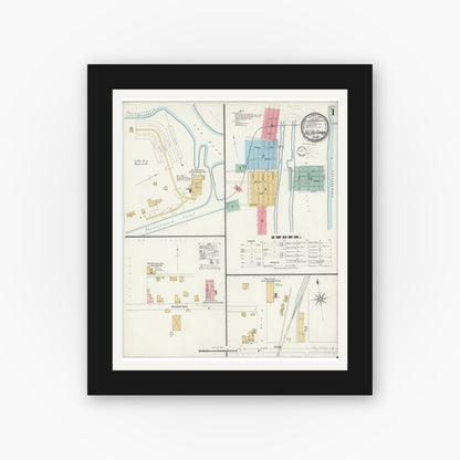Old map wall art mockup — black gallery frame with white mat — Sanborn Fire Insurance Map from Selins Grove, Snyder County, Pennsylvania (1899) - Complete Map Set
