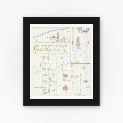Old map wall art mockup — black gallery frame with white mat — Sanborn Fire Insurance Map from Fort Atkinson, Jefferson County, Wisconsin (1904), Sheet #0006