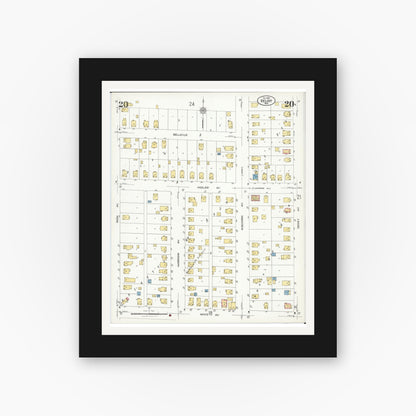 Old map wall art mockup — black gallery frame with white mat — Sanborn Fire Insurance Map from Beloit, Rock County, Wisconsin (1926), Sheet #0020