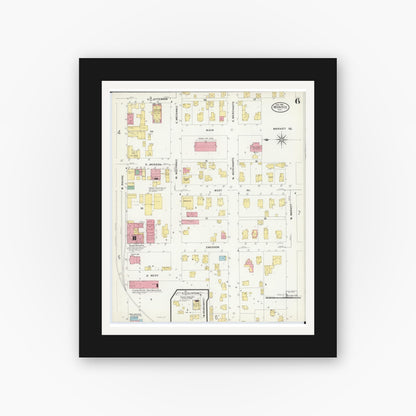 Old map wall art mockup — black gallery frame with white mat — Sanborn Fire Insurance Map from Monroe, Green County, Wisconsin (1908), Sheet #0006