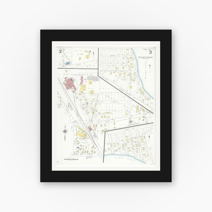 Old map wall art mockup — black gallery frame with white mat — Sanborn Fire Insurance Map from Grays Lake, Lake County, Illinois (1934), Sheet #0003