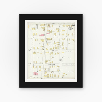 Old map wall art mockup — black gallery frame with white mat — Sanborn Fire Insurance Map from Olean, Cattaraugus County, New York (1898), Sheet #0028