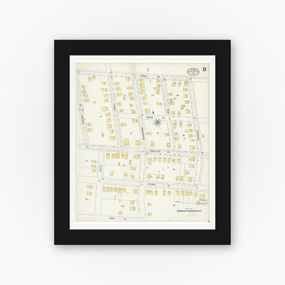 Old map wall art mockup — black gallery frame with white mat — Sanborn Fire Insurance Map from Nyack, Rockland County, New York. (1903), Sheet #0008