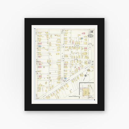 Old map wall art mockup — black gallery frame with white mat — Sanborn Fire Insurance Map from Newark, Licking County, Ohio (1912), Sheet #0031