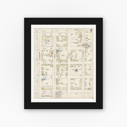 Old map wall art mockup — black gallery frame with white mat — Sanborn Fire Insurance Map from Fort Worth, Tarrant County, Texas (1885), Sheet #0008