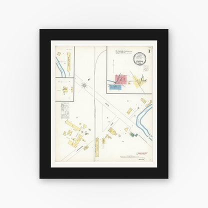Old map wall art mockup — black gallery frame with white mat — Sanborn Fire Insurance Map from Alvarado, Alameda County, California (1901), Sheet #0001