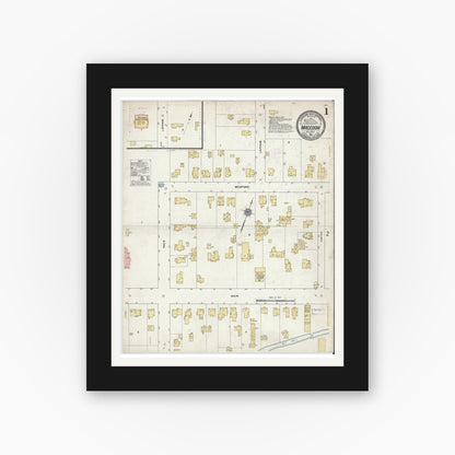 Old map wall art mockup — black gallery frame with white mat — Sanborn Fire Insurance Map from Macedon, Wayne County, New York (1912) - Complete Map Set