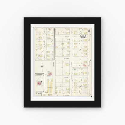 Old map wall art mockup — black gallery frame with white mat — Sanborn Fire Insurance Map from Paulding, Paulding County, Ohio (1913), Sheet #0002