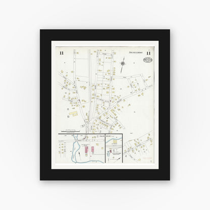 Old map wall art mockup — black gallery frame with white mat — Sanborn Fire Insurance Map from Maynard, Middlesex County, Massachusetts (1924), Sheet #0011