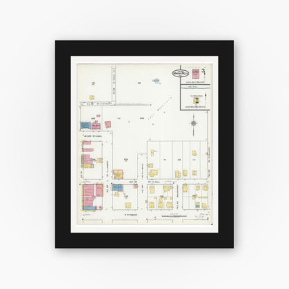 Old map wall art mockup — black gallery frame with white mat — Sanborn Fire Insurance Map from Mineral Wells, Palo Pinto County, Texas (1921), Sheet #0003