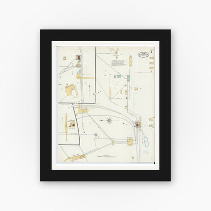 Old map wall art mockup — black gallery frame with white mat — Sanborn Fire Insurance Map from Bessemer, Gogebic County, Michigan (1898), Sheet #0007