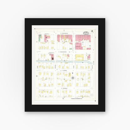 Old map wall art mockup — black gallery frame with white mat — Sanborn Fire Insurance Map from Red Oak, Montgomery County, Iowa (1908), Sheet #0003