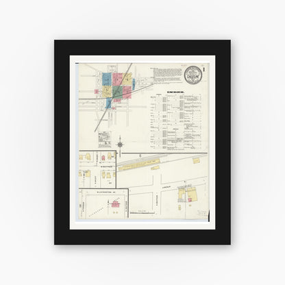 Old map wall art mockup — black gallery frame with white mat — Sanborn Fire Insurance Map from Crestline, Crawford County, Ohio (1910) - Complete Map Set