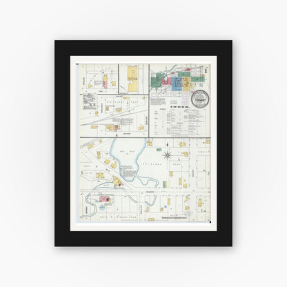 Old map wall art mockup — black gallery frame with white mat — Sanborn Fire Insurance Map from Fremont, Newaygo County, Michigan (1904) - Complete Map Set