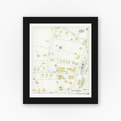 Old map wall art mockup — black gallery frame with white mat — Sanborn Fire Insurance Map from Hingham, Plymouth County, Massachusetts (1903), Sheet #0003