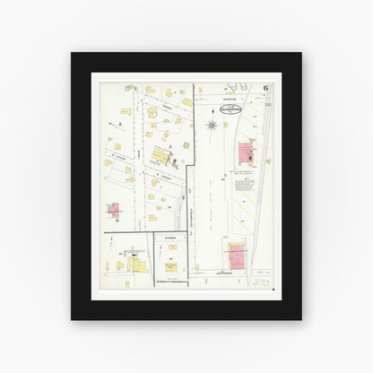 Old map wall art mockup — black gallery frame with white mat — Sanborn Fire Insurance Map from Sulphur Springs, Hopkins County, Texas (1909), Sheet #0006