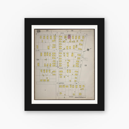 Old map wall art mockup — black gallery frame with white mat — Sanborn Fire Insurance Map from Worcester, Worcester County, Massachusetts (1910), Sheet #0125