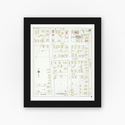 Old map wall art mockup — black gallery frame with white mat — Sanborn Fire Insurance Map from Albion, Calhoun County, Michigan (1918), Sheet #0011
