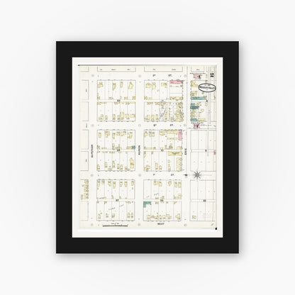 Old map wall art mockup — black gallery frame with white mat — Sanborn Fire Insurance Map from Missouri Valley, Harrison County, Iowa (1890), Sheet #0002