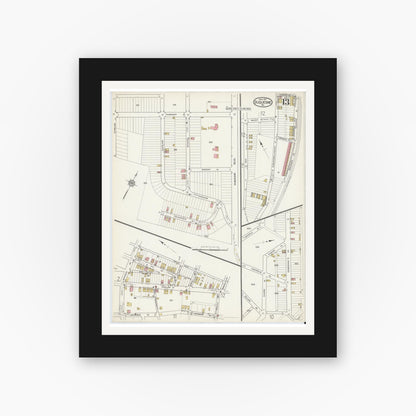 Old map wall art mockup — black gallery frame with white mat — Sanborn Fire Insurance Map from Duquesne, Allegheny County, Pennsylvania (1917), Sheet #0013