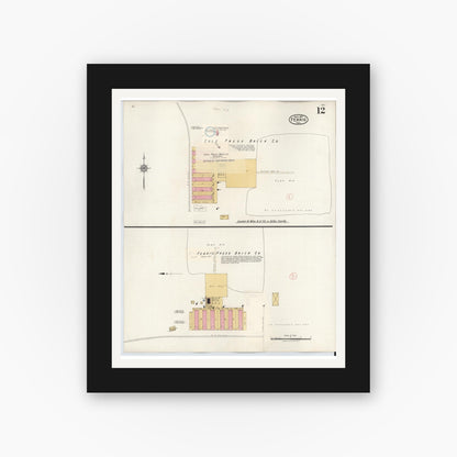 Old map wall art mockup — black gallery frame with white mat — Sanborn Fire Insurance Map from Ferris, Ellis County, Texas (1941), Sheet #0012