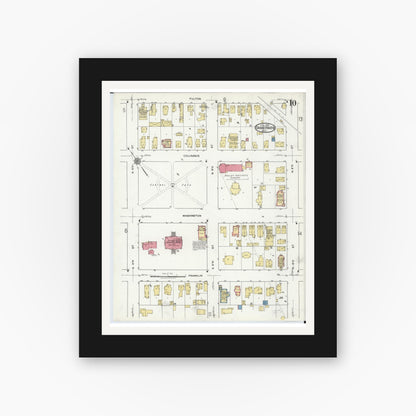 Old map wall art mockup — black gallery frame with white mat — Sanborn Fire Insurance Map from Grand Haven, Ottawa County, Michigan (1920), Sheet #0010