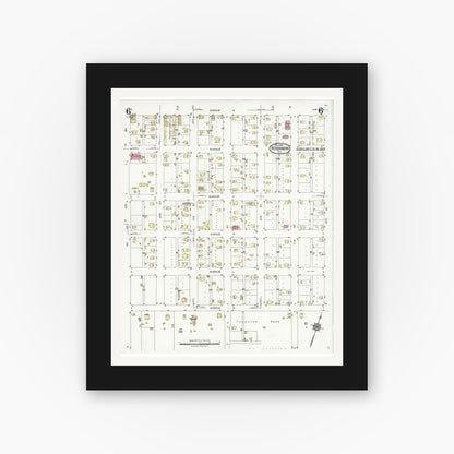 Old map wall art mockup — black gallery frame with white mat — Sanborn Fire Insurance Map from Rosenberg, Fort Bend County, Texas (1926), Sheet #0006