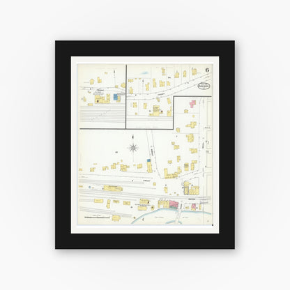 Old map wall art mockup — black gallery frame with white mat — Sanborn Fire Insurance Map from Addison, Steuben County, New York (1909), Sheet #0006