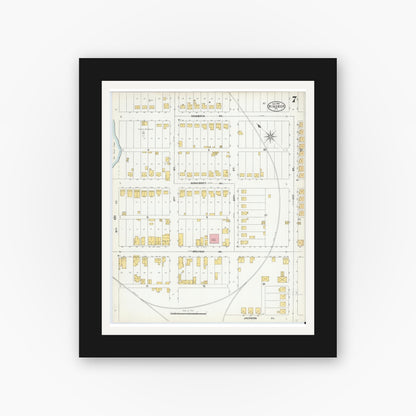 Old map wall art mockup — black gallery frame with white mat — Sanborn Fire Insurance Map from Windber, Somerset County, Pennsylvania (1904), Sheet #0007