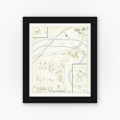 Old map wall art mockup — black gallery frame with white mat — Sanborn Fire Insurance Map from Old Forge, Lackawanna County, Pennsylvania (1914), Sheet #0019