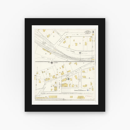 Old map wall art mockup — black gallery frame with white mat — Sanborn Fire Insurance Map from Colfax, Placer County, California (1910), Sheet #0003