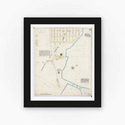 Old map wall art mockup — black gallery frame with white mat — Sanborn Fire Insurance Map from Stanton, Montcalm County, Michigan (1884), Sheet #0003