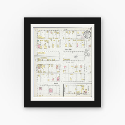 Old map wall art mockup — black gallery frame with white mat — Sanborn Fire Insurance Map from Lena, Stephenson County, Illinois (1893) - Complete Map Set