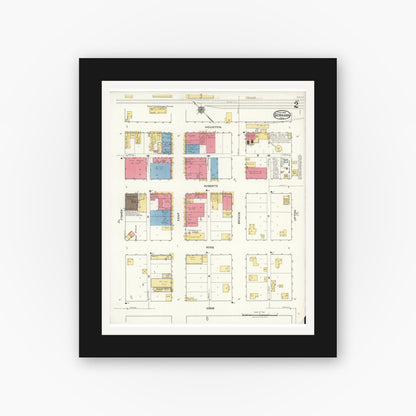 Old map wall art mockup — black gallery frame with white mat — Sanborn Fire Insurance Map from Gorman, Eastland County, Texas (1921), Sheet #0002