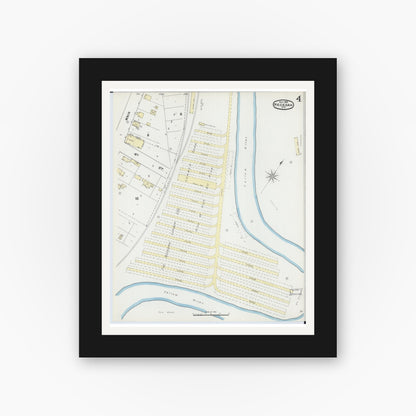 Old map wall art mockup — black gallery frame with white mat — Sanborn Fire Insurance Map from Necedah, Juneau County, Wisconsin (1891), Sheet #0004