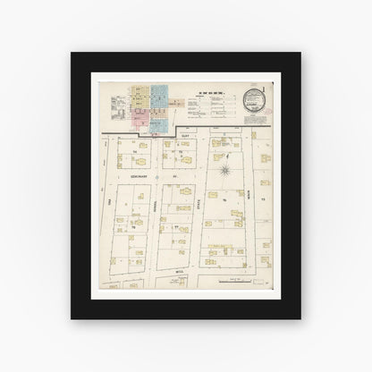 Old map wall art mockup — black gallery frame with white mat — Sanborn Fire Insurance Map from Ukiah, Mendocino County, California (1888) - Complete Map Set