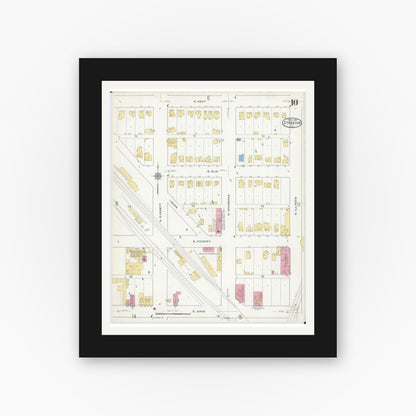 Old map wall art mockup — black gallery frame with white mat — Sanborn Fire Insurance Map from Streator, La Salle County, Illinois (1916), Sheet #0010