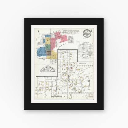 Old map wall art mockup — black gallery frame with white mat — Sanborn Fire Insurance Map from Starke, Bradford County, Florida (1920) - Complete Map Set