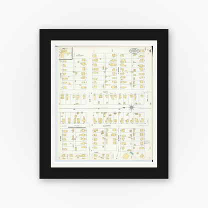 Old map wall art mockup — black gallery frame with white mat — Sanborn Fire Insurance Map from Red Jacket, Houghton County, Michigan (1908), Sheet #0004