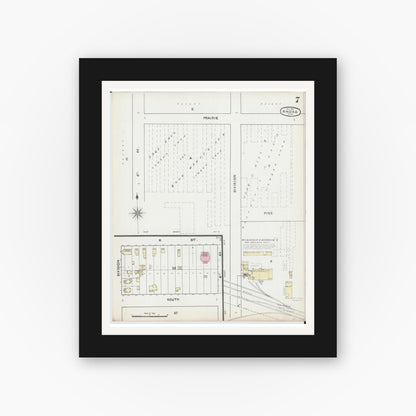 Old map wall art mockup — black gallery frame with white mat — Sanborn Fire Insurance Map from Anoka, Anoka County, Minnesota (1891), Sheet #0007