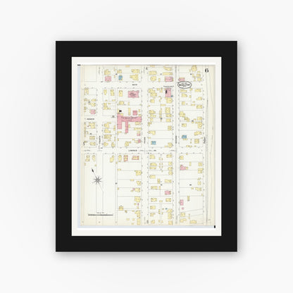 Old map wall art mockup — black gallery frame with white mat — Sanborn Fire Insurance Map from Middleport, Meigs County, Ohio (1908), Sheet #0006