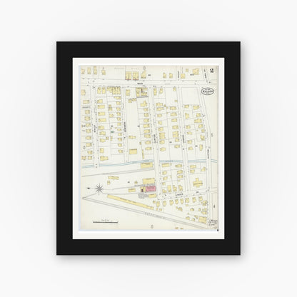 Old map wall art mockup — black gallery frame with white mat — Sanborn Fire Insurance Map from Malden, Middlesex County, Massachusetts (1897), Sheet #0002