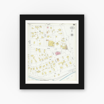 Old map wall art mockup — black gallery frame with white mat — Sanborn Fire Insurance Map from Merrill, Lincoln County, Wisconsin (1907), Sheet #0010