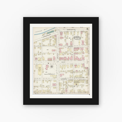 Old map wall art mockup — black gallery frame with white mat — Sanborn Fire Insurance Map from Johnstown, Cambria County, Pennsylvania (1886), Sheet #0009