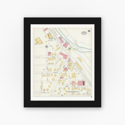 Old map wall art mockup — black gallery frame with white mat — Sanborn Fire Insurance Map from Butler, Butler County, Pennsylvania (1906), Sheet #0018