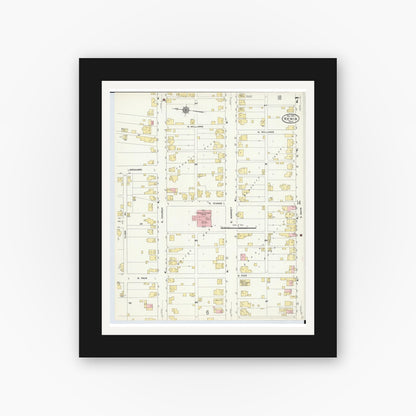 Old map wall art mockup — black gallery frame with white mat — Sanborn Fire Insurance Map from Xenia, Greene County, Ohio (1910), Sheet #0007